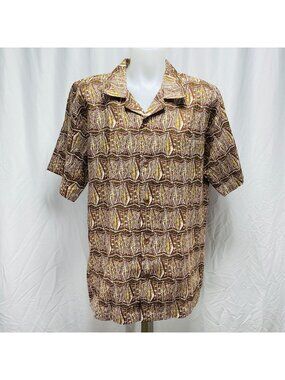 Steve Harvey Celebrity ED Hawaiian Mens Shirt XXL Brown Yellow Abstract Pattern